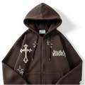 Retro Y2K Embroidered Cross Fire Hoodie – Women’s Autumn/Winter Streetwear