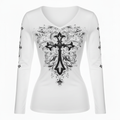 Vintage Harajuku Cross Print Long Sleeve Tee – Women’s Y2K Streetwear