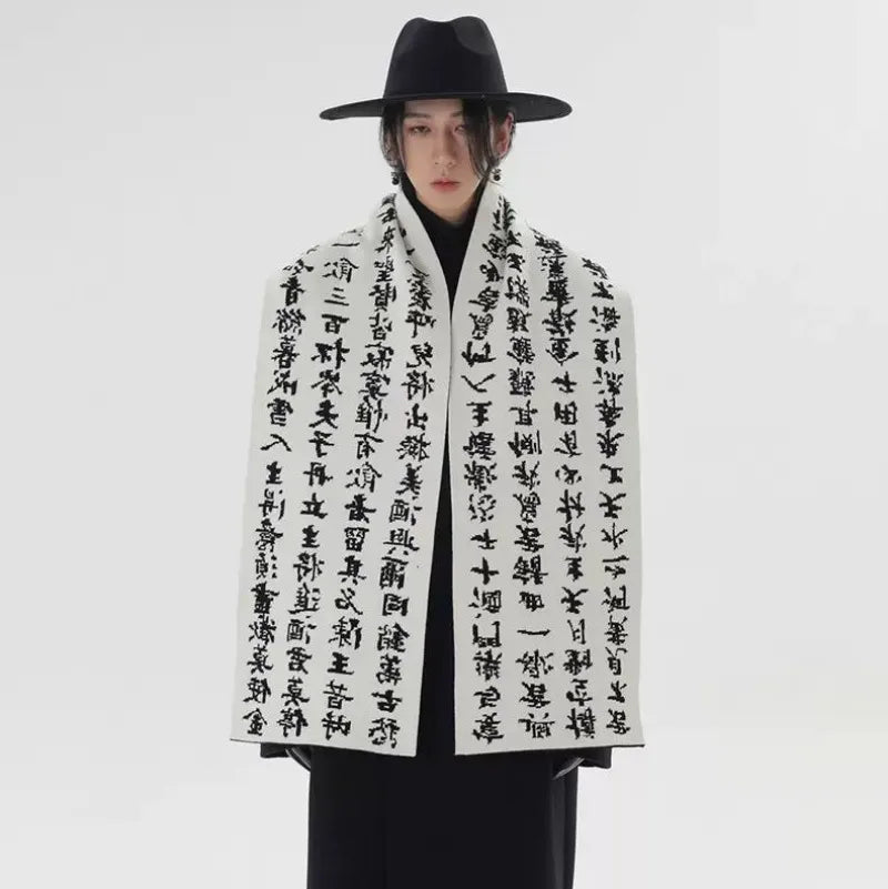 Men Double Sided Chinese Character Jacquard Scarf Poet Li Bai Qiangjinjiu Couple Warm Black White Imitation Rabbit Fleece Scarf