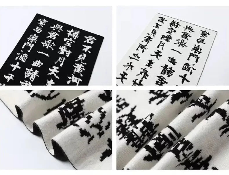 Men Double Sided Chinese Character Jacquard Scarf Poet Li Bai Qiangjinjiu Couple Warm Black White Imitation Rabbit Fleece Scarf