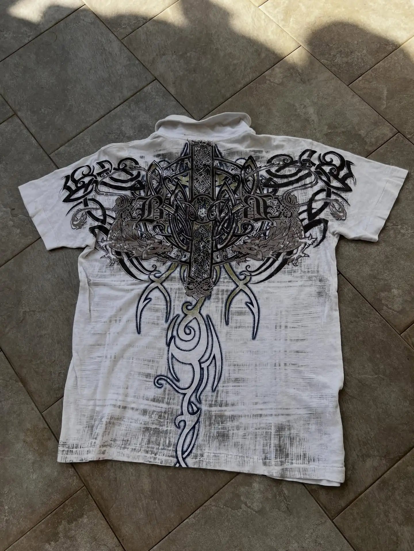 Y2K Gothic White Shirt  New Retro Harajuku Men and Women Skull Holy Writ Letter Printing Tee Fashion Gothic Short Sleeves Tops