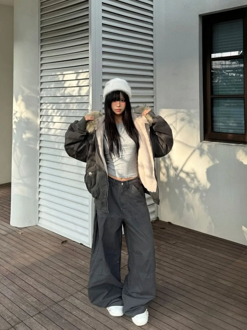 2025 European and American new winter thickened fur collar hoodie Y2K couple down cotton warm jacket fashionable and versatile