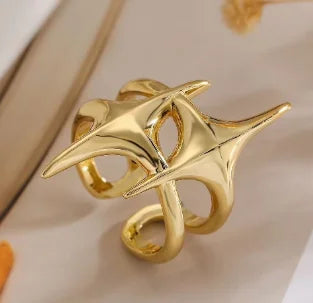 Y2K Hip Hop Silver Color Copper Stars Open Rings for Women Men Fashion Adjustable Couple Rings Vintage Ring Jewelry Gift