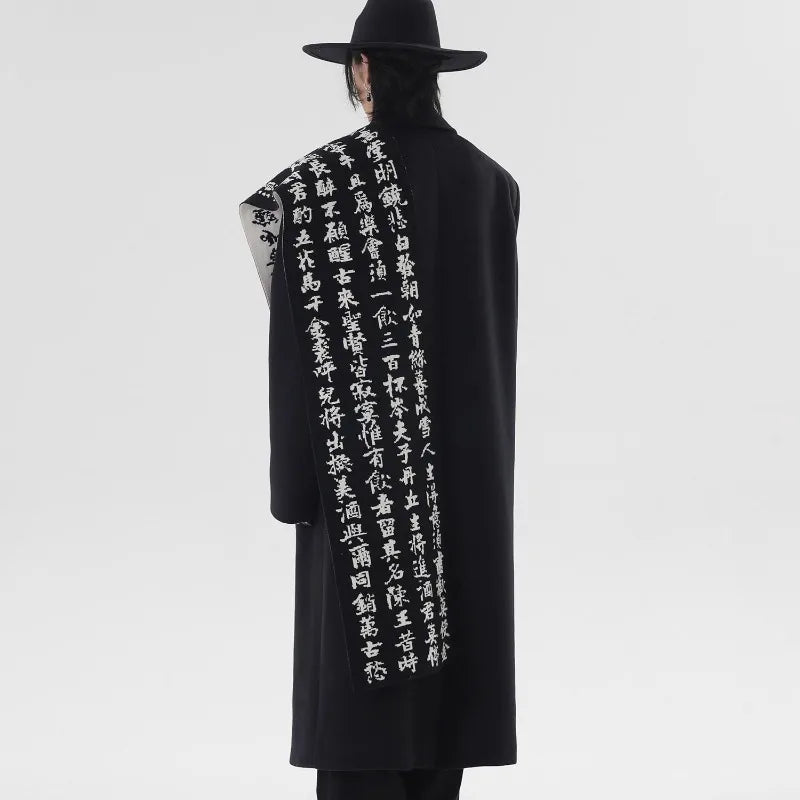Men Double Sided Chinese Character Jacquard Scarf Poet Li Bai Qiangjinjiu Couple Warm Black White Imitation Rabbit Fleece Scarf
