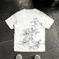 200G Is Thin and High and Impermeable! Line Art: Lily Flower Fresh Preppy Style Short-sleeved T-shirt Graphic Vintage T Shirt
