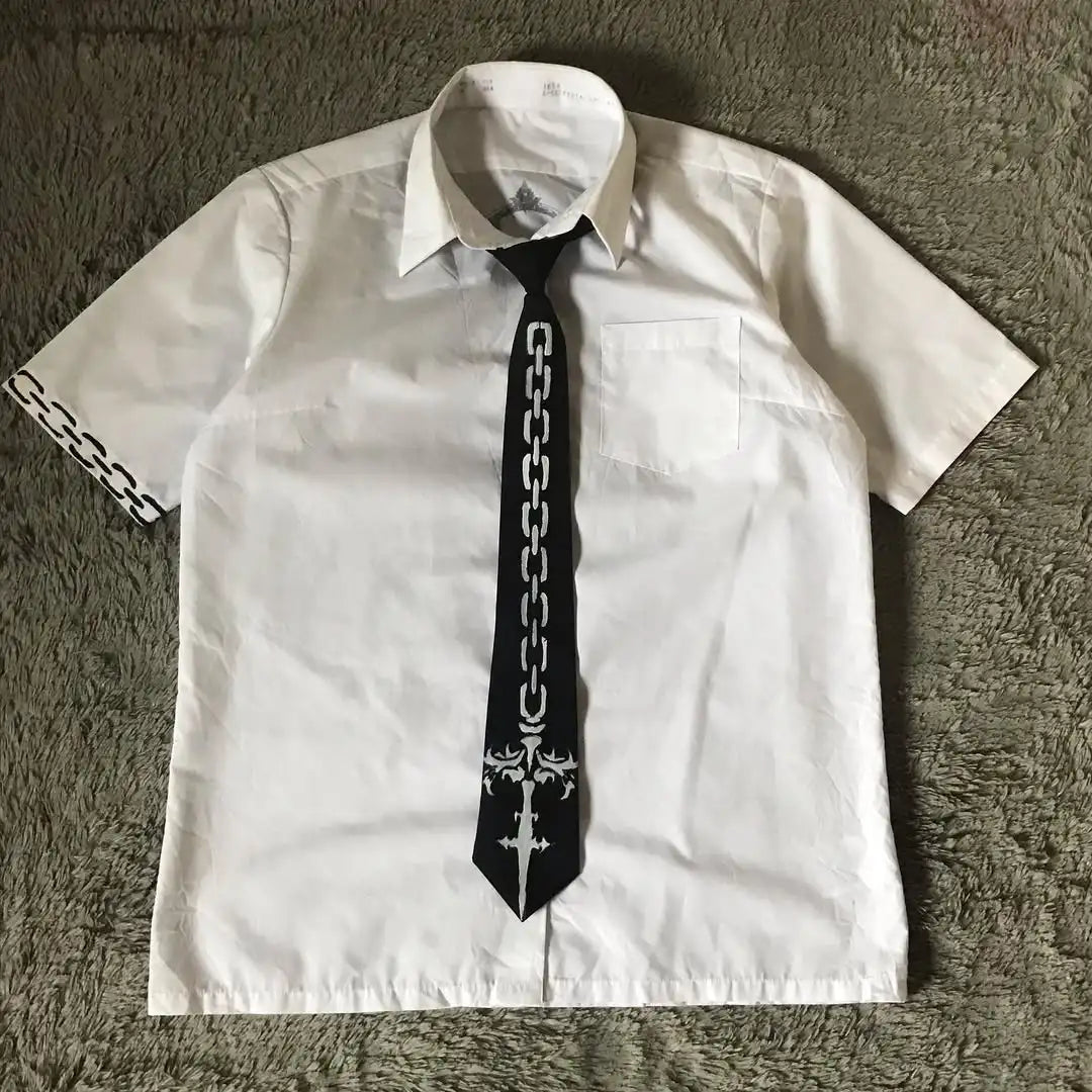 Y2K Gothic White Shirt  New Retro Harajuku Men and Women Skull Holy Writ Letter Printing Tee Fashion Gothic Short Sleeves Tops
