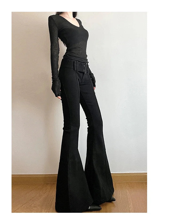 2025 Y2k Retro Emo 2000s Women's Black Flare Pants Streetwear Fashion Trousers Harajuku Wide Yoga Pants 90s Aesthetic Clothes