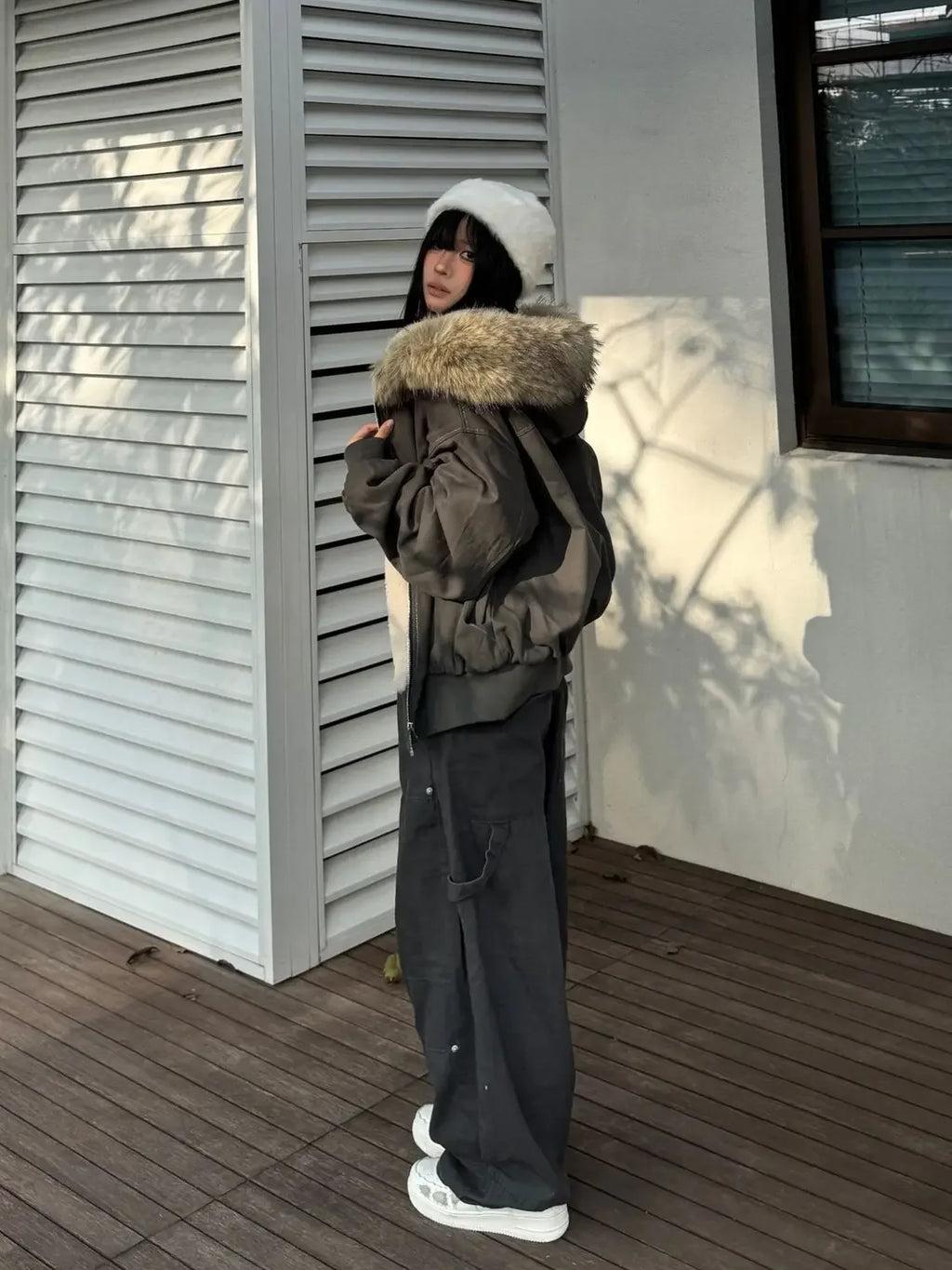 2025 European and American new winter thickened fur collar hoodie Y2K couple down cotton warm jacket fashionable and versatile