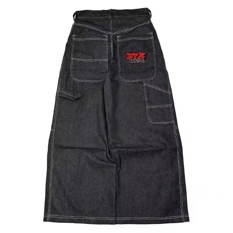 American Y2K New Casual Loose Pattern Print Loose Jeans Women Street Hip Hop Retro Oversized Wide-leg Pants Unisex Mopping Jeans