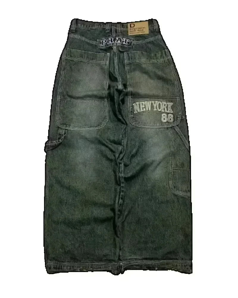 American Y2K New Casual Loose Pattern Print Loose Jeans Women Street Hip Hop Retro Oversized Wide-leg Pants Unisex Mopping Jeans