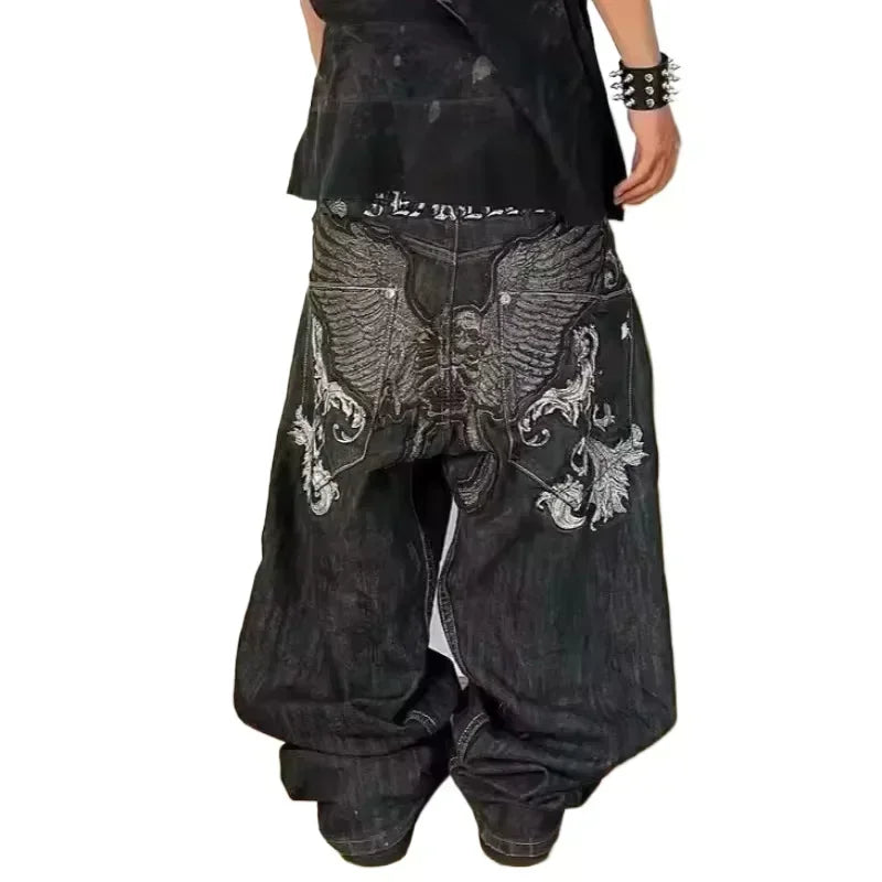 American Y2K New Casual Loose Pattern Print Loose Jeans Women Street Hip Hop Retro Oversized Wide-leg Pants Unisex Mopping Jeans