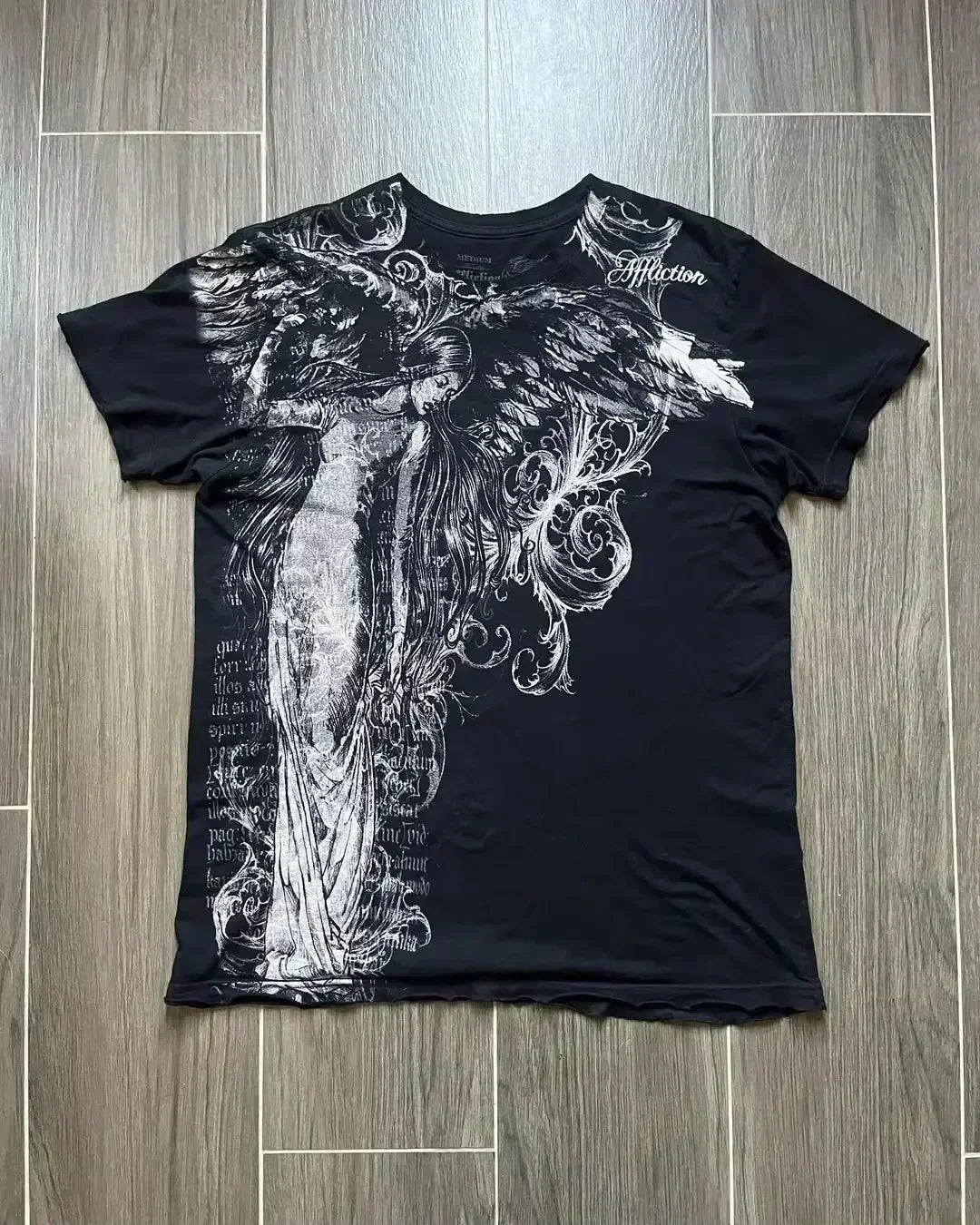 Y2K White Shirt Affliction Retro T Shirt Harajuku Men Skull Holy Writ Letter Printing Tee Fashion Gothic Short Sleeves Tops