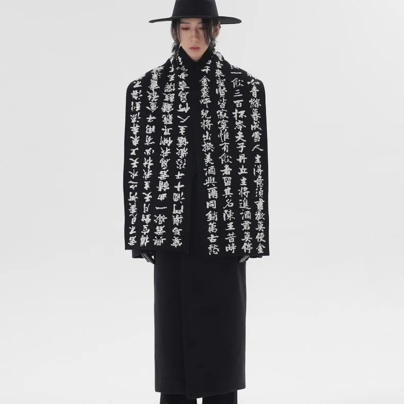Men Double Sided Chinese Character Jacquard Scarf Poet Li Bai Qiangjinjiu Couple Warm Black White Imitation Rabbit Fleece Scarf