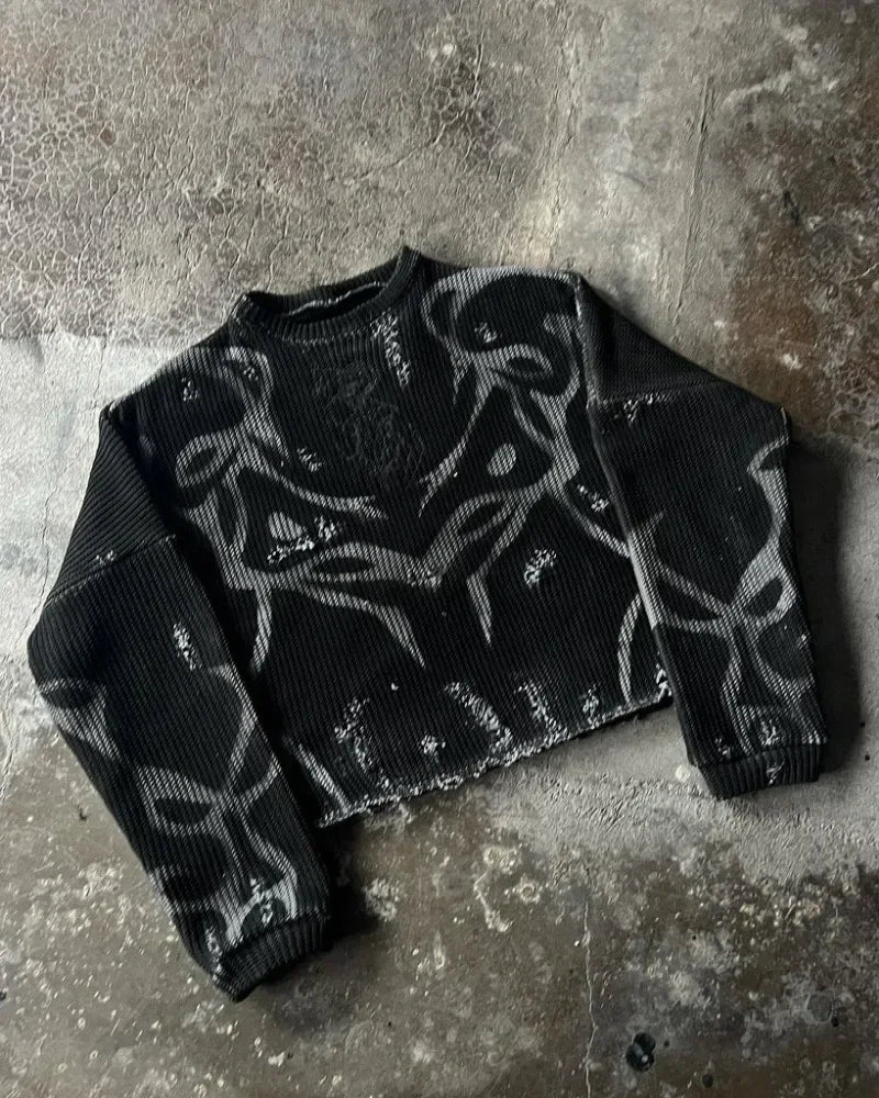 Men's or women's sportswear Y2K striped multifunctiona top retro long sleeved Harajuku punk gothic high street slim fit pullover