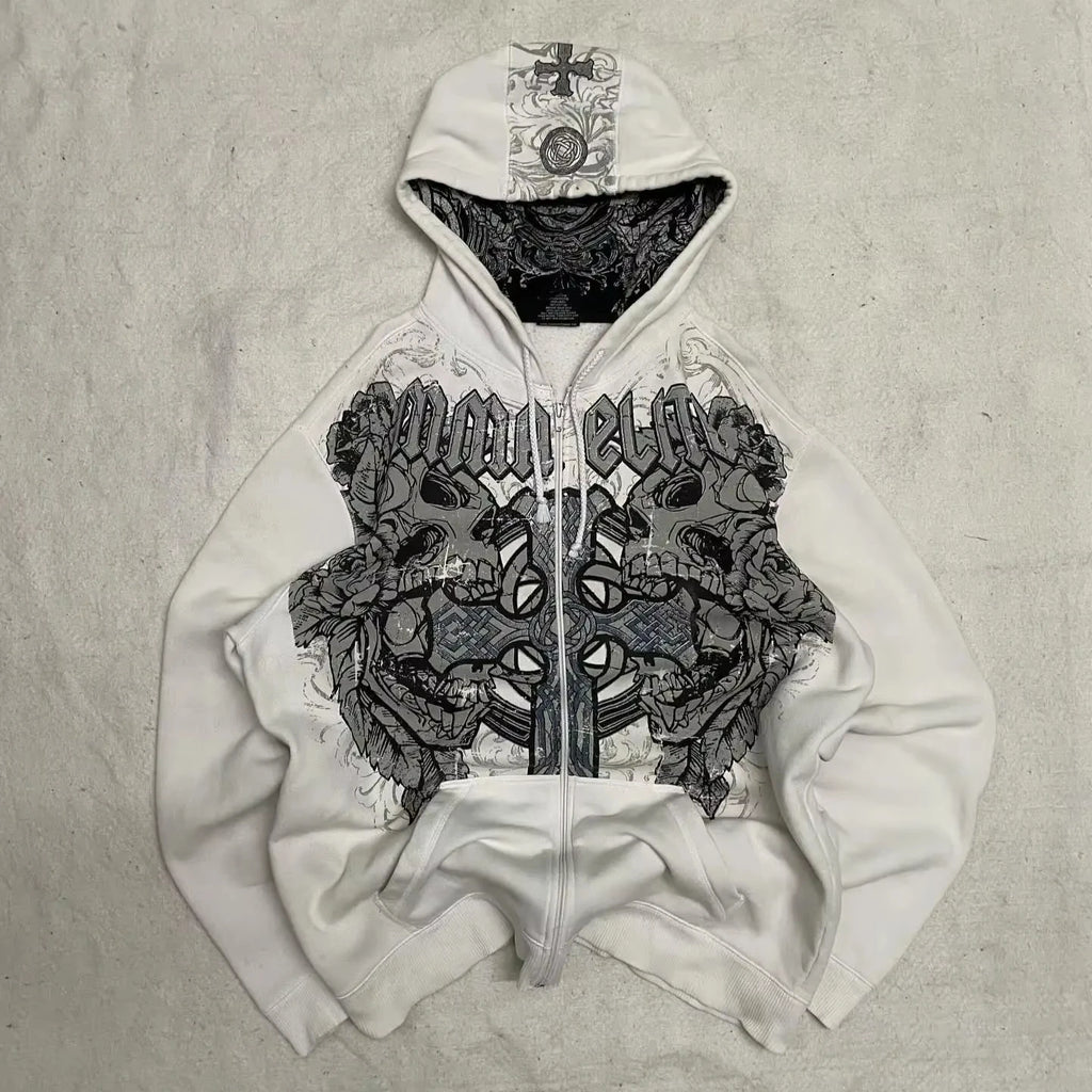 American Y2K New Hip Hop Trend Zipper Hoodie Women Street Casual Loose Joker Vintage Sweatshirt Unisex Fleece Padded Warm Hoodie