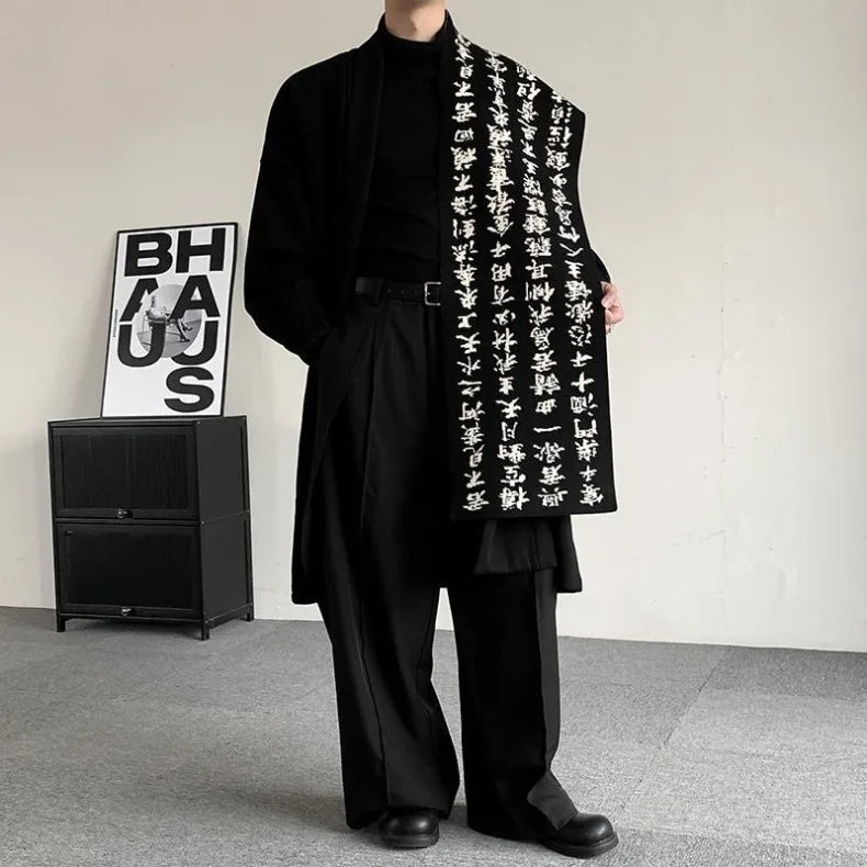 Men Double Sided Chinese Character Jacquard Scarf Poet Li Bai Qiangjinjiu Couple Warm Black White Imitation Rabbit Fleece Scarf
