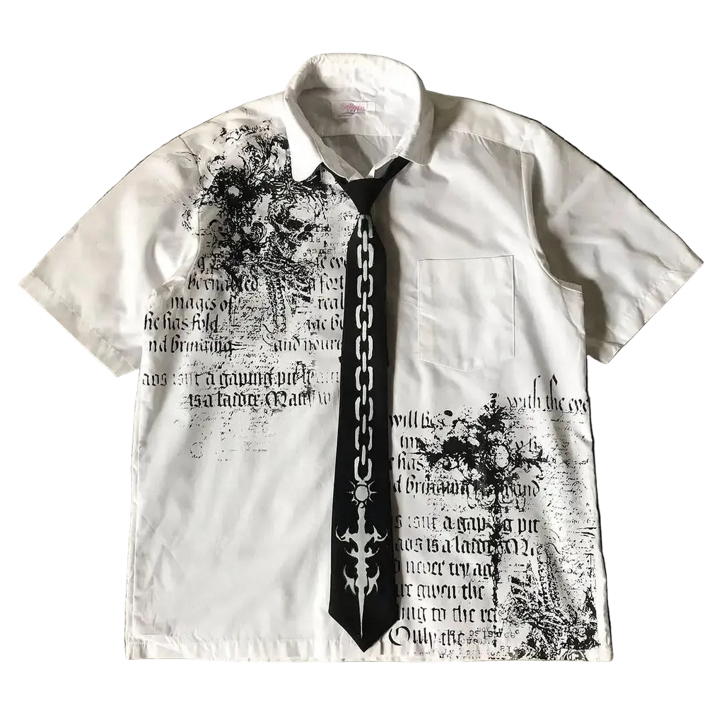 Y2K White Shirt Affliction Retro T Shirt Harajuku Men Skull Holy Writ Letter Printing Tee Fashion Gothic Short Sleeves Tops