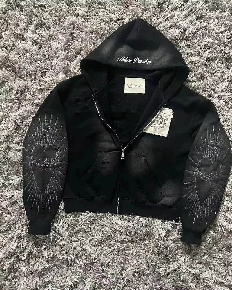 Y2K New Street Fashion Trend Fur Collar Zipper Hoodie Women Harajuku Casual Loose Catching Thick Sweatshirt Unisex Warm Hoodie