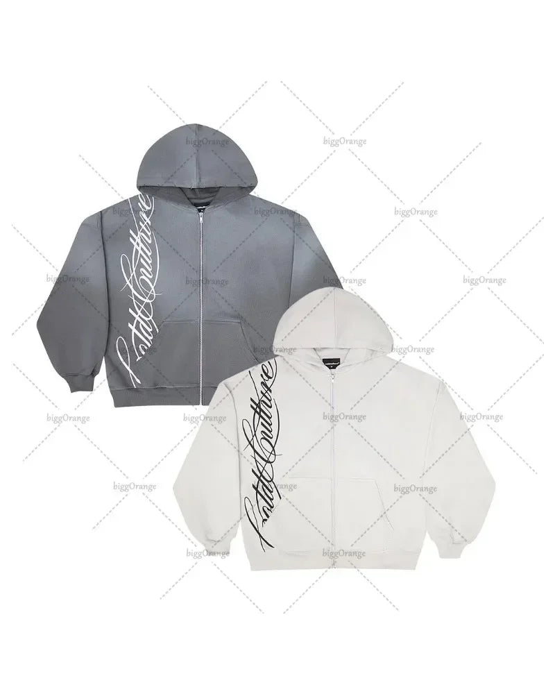 Y2K Harajuku Retro White Oversized Letter Printing Hip Hop High Street New Trend Men And Women Casual Pullover Hoodie Sweatshirt