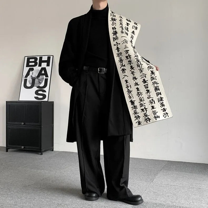 Men Double Sided Chinese Character Jacquard Scarf Poet Li Bai Qiangjinjiu Couple Warm Black White Imitation Rabbit Fleece Scarf