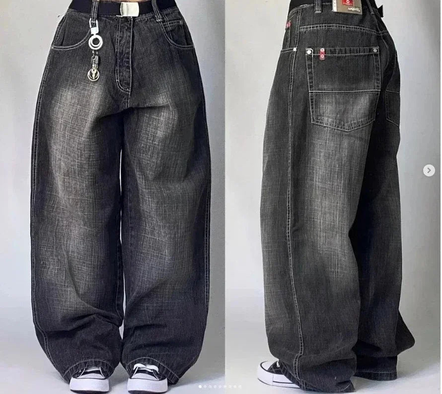 American Y2K New Casual Loose Pattern Print Loose Jeans Women Street Hip Hop Retro Oversized Wide-leg Pants Unisex Mopping Jeans