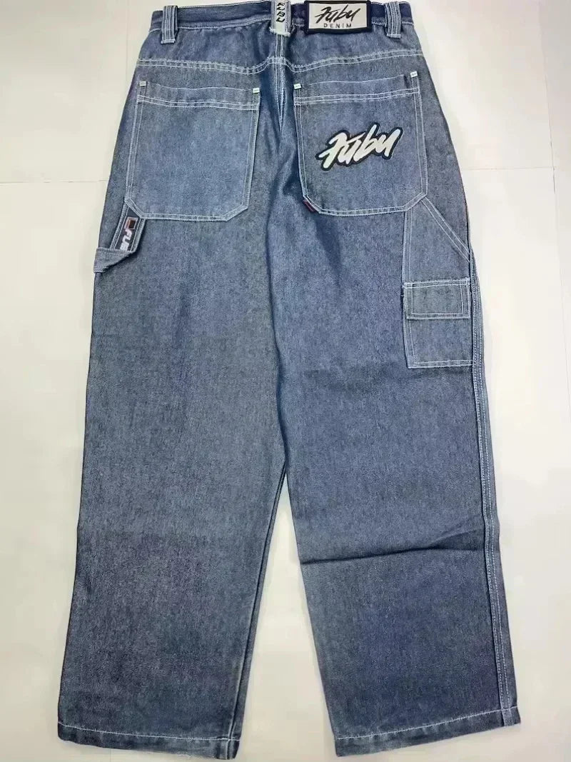 American Y2K New Casual Loose Pattern Print Loose Jeans Women Street Hip Hop Retro Oversized Wide-leg Pants Unisex Mopping Jeans