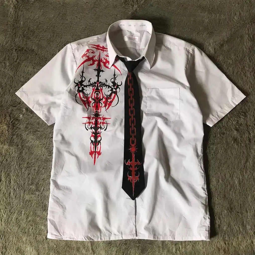 Y2K Gothic White Shirt  New Retro Harajuku Men and Women Skull Holy Writ Letter Printing Tee Fashion Gothic Short Sleeves Tops