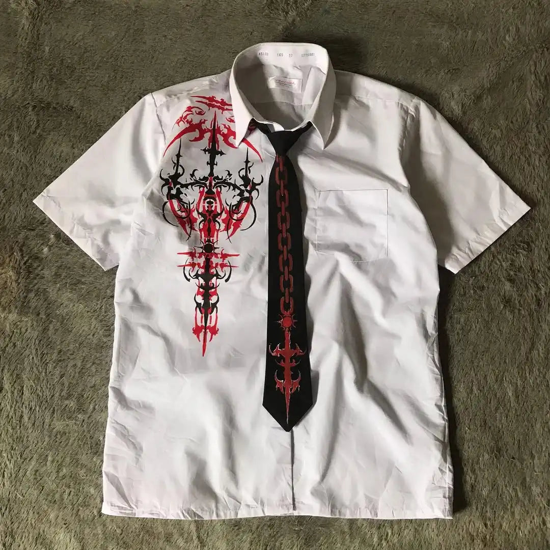 Y2K Gothic White Shirt  New Retro Harajuku Men and Women Skull Holy Writ Letter Printing Tee Fashion Gothic Short Sleeves Tops