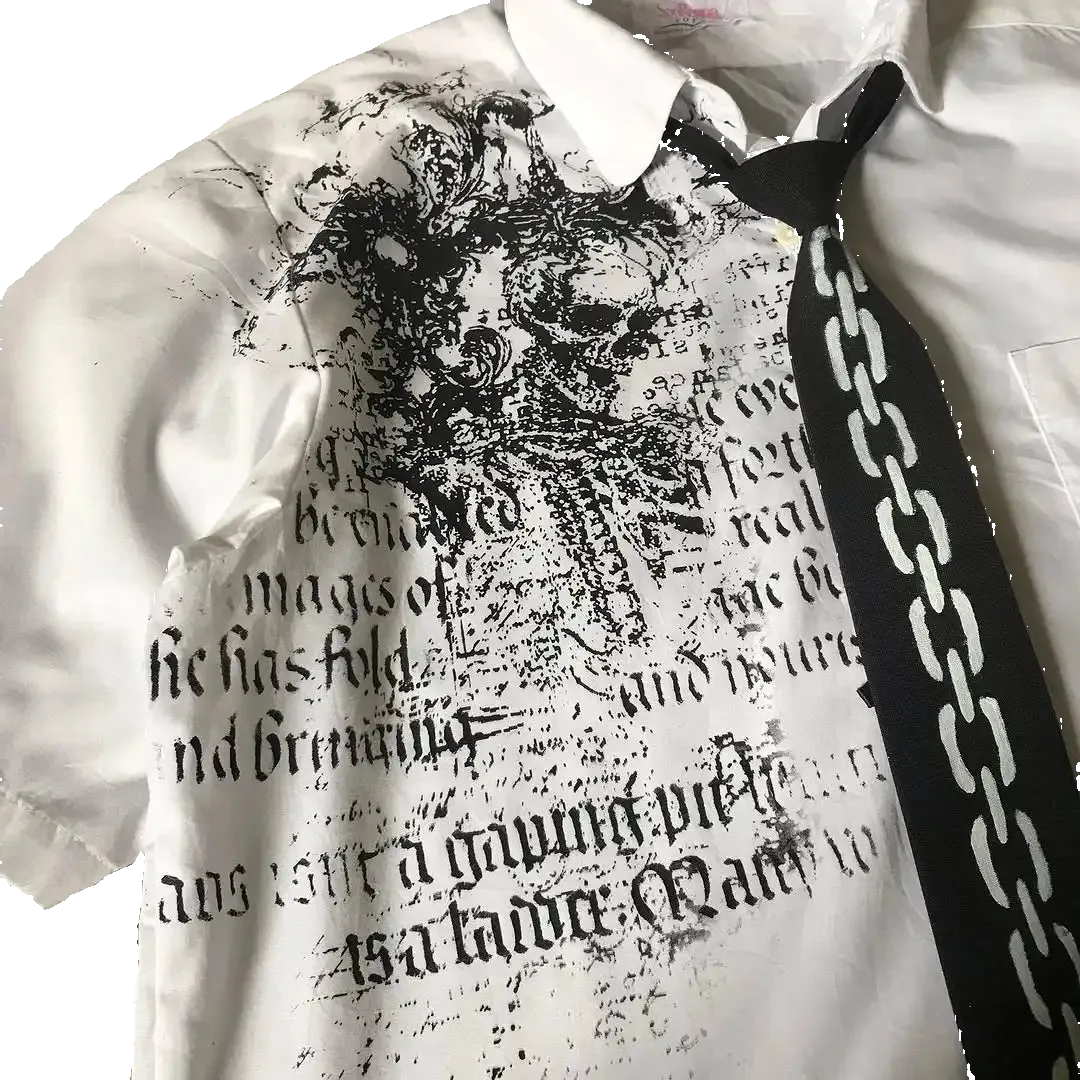 Y2K White Shirt Affliction Retro T Shirt Harajuku Men Skull Holy Writ Letter Printing Tee Fashion Gothic Short Sleeves Tops