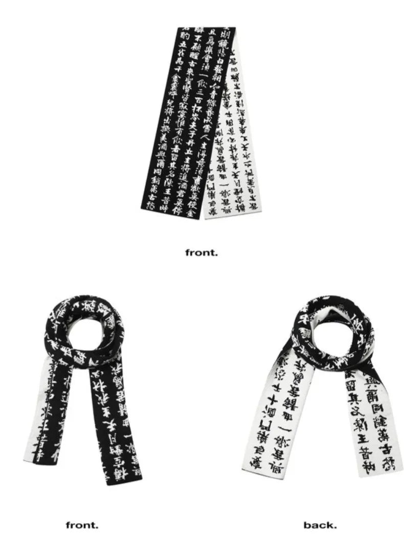 Men Double Sided Chinese Character Jacquard Scarf Poet Li Bai Qiangjinjiu Couple Warm Black White Imitation Rabbit Fleece Scarf