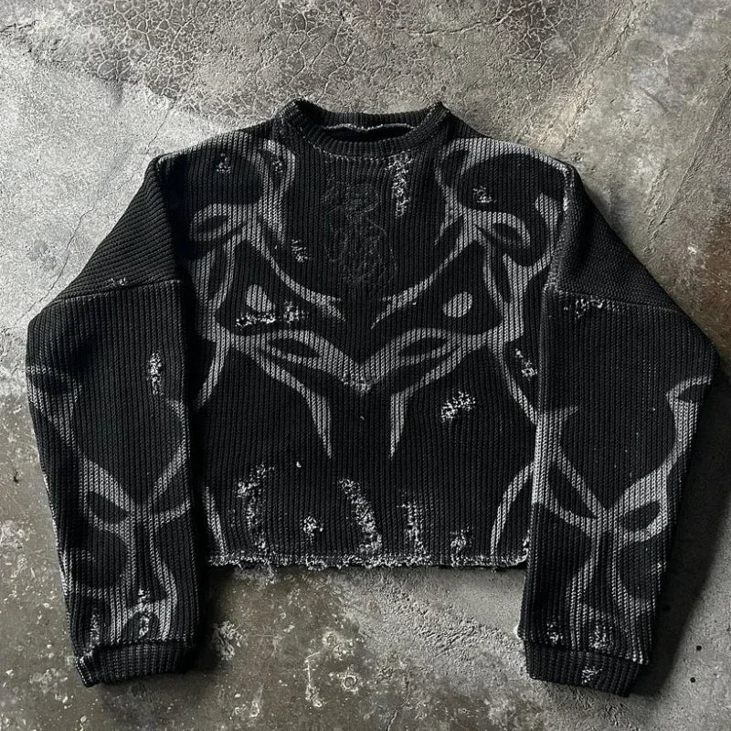 Men's or women's sportswear Y2K striped multifunctiona top retro long sleeved Harajuku punk gothic high street slim fit pullover
