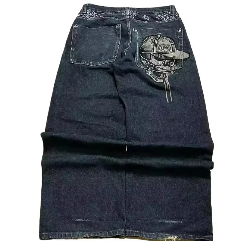 American Y2K New Casual Loose Pattern Print Loose Jeans Women Street Hip Hop Retro Oversized Wide-leg Pants Unisex Mopping Jeans