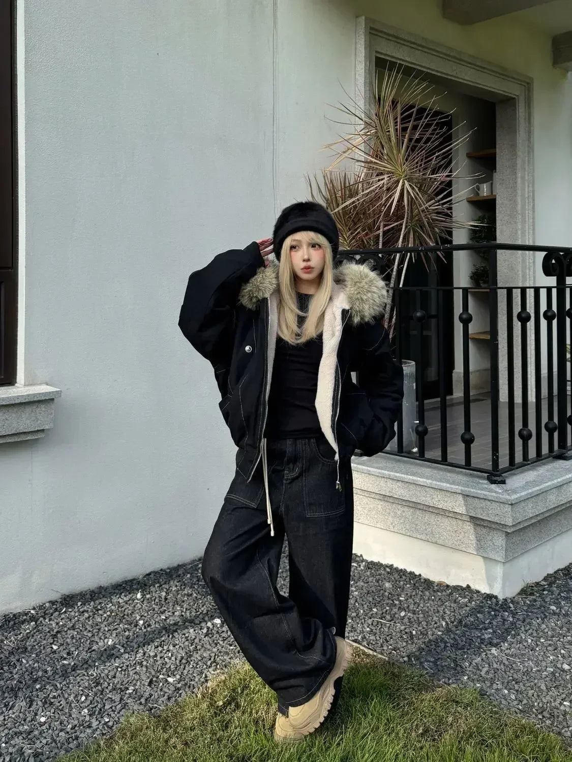 2025 European and American new winter thickened fur collar hoodie Y2K couple down cotton warm jacket fashionable and versatile