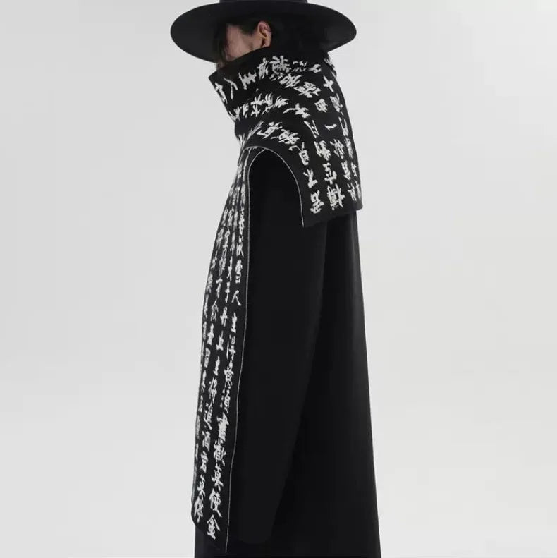Men Double Sided Chinese Character Jacquard Scarf Poet Li Bai Qiangjinjiu Couple Warm Black White Imitation Rabbit Fleece Scarf