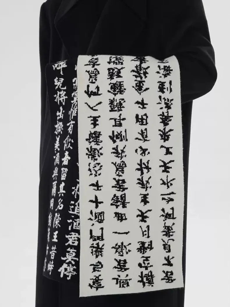 Men Double Sided Chinese Character Jacquard Scarf Poet Li Bai Qiangjinjiu Couple Warm Black White Imitation Rabbit Fleece Scarf