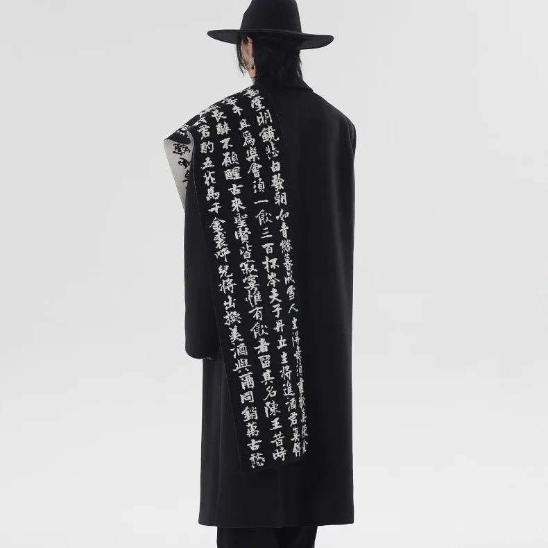 Men Double Sided Chinese Character Jacquard Scarf Poet Li Bai Qiangjinjiu Couple Warm Black White Imitation Rabbit Fleece Scarf