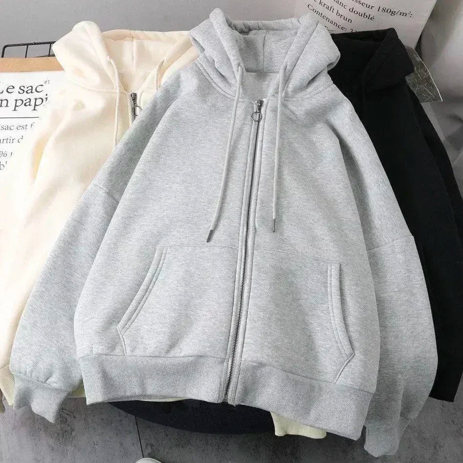 Y2K New Street Fashion Trend Fur Collar Zipper Hoodie Women Harajuku Casual Loose Catching Thick Sweatshirt Unisex Warm Hoodie