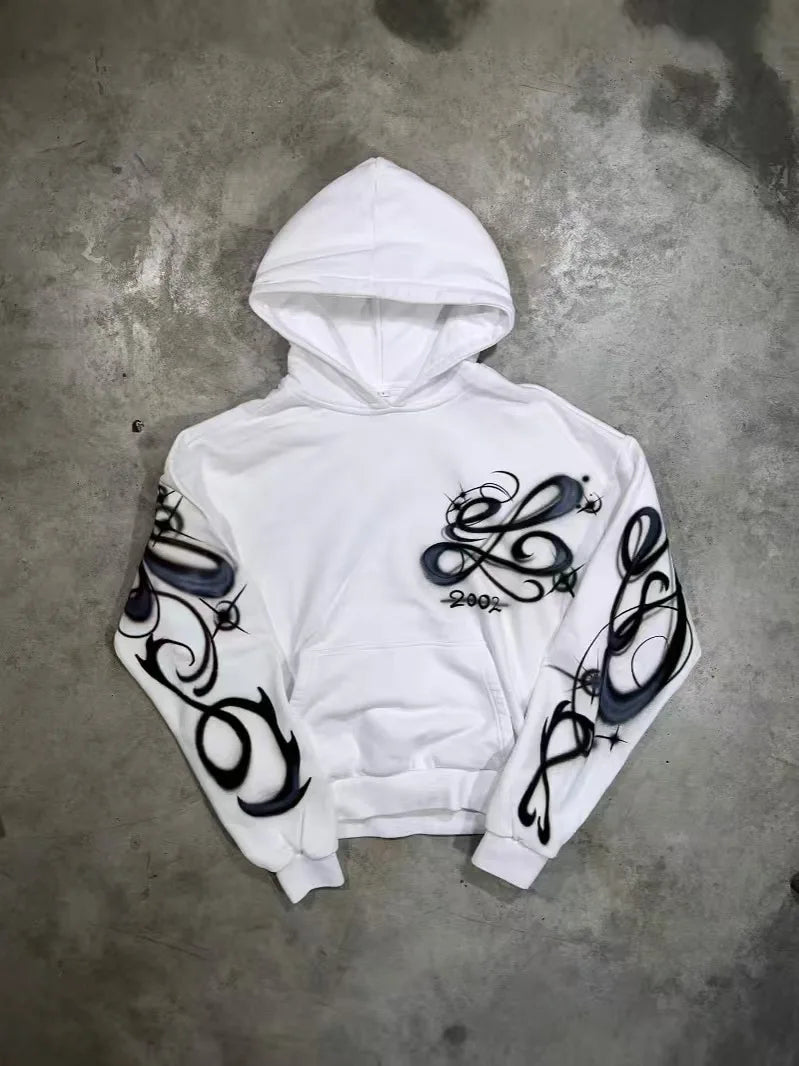 Y2K Harajuku Retro White Oversized Letter Printing Hip Hop High Street New Trend Men And Women Casual Pullover Hoodie Sweatshirt