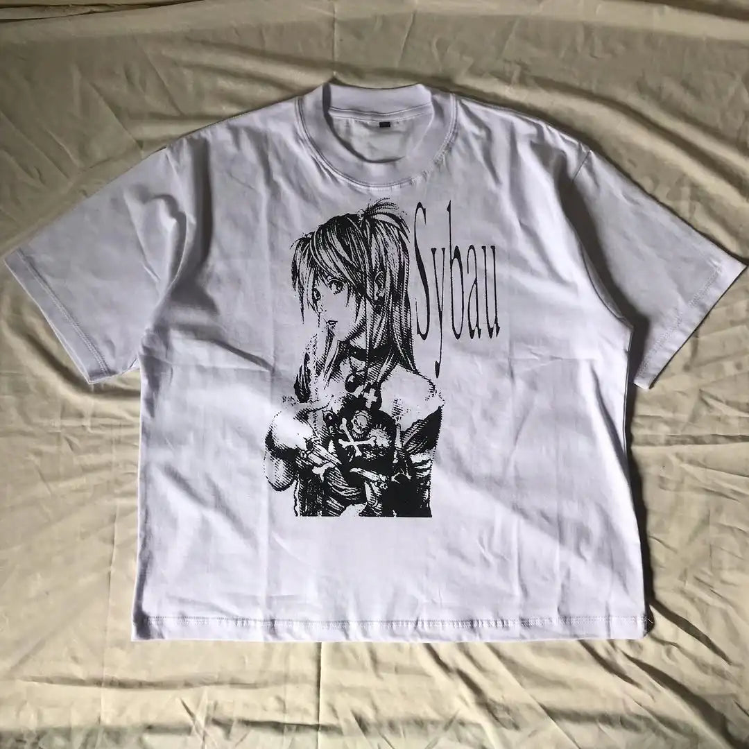 Y2K Street Harajuku Gothic Printing White Short sleeve Punk Hip Hop T shirt Fashion Gothic Casual Pure Cotton Loose Tops Unisex