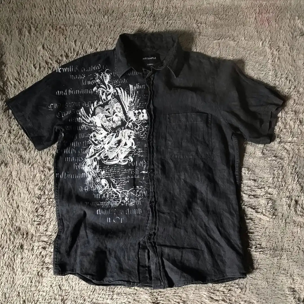 Y2K Gothic White Shirt  New Retro Harajuku Men and Women Skull Holy Writ Letter Printing Tee Fashion Gothic Short Sleeves Tops