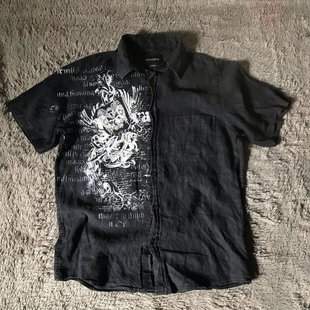 Y2K Gothic White Shirt  New Retro Harajuku Men and Women Skull Holy Writ Letter Printing Tee Fashion Gothic Short Sleeves Tops