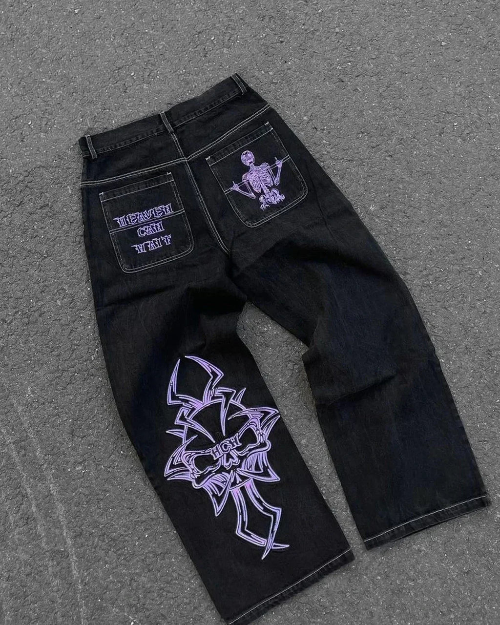 American Y2K New Casual Loose Pattern Print Loose Jeans Women Street Hip Hop Retro Oversized Wide-leg Pants Unisex Mopping Jeans