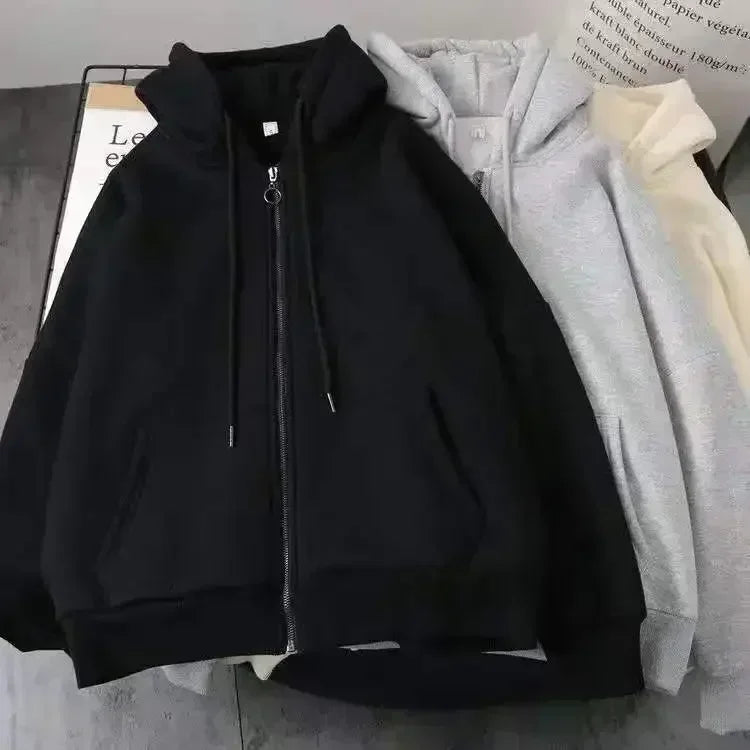 Y2K New Street Fashion Trend Fur Collar Zipper Hoodie Women Harajuku Casual Loose Catching Thick Sweatshirt Unisex Warm Hoodie
