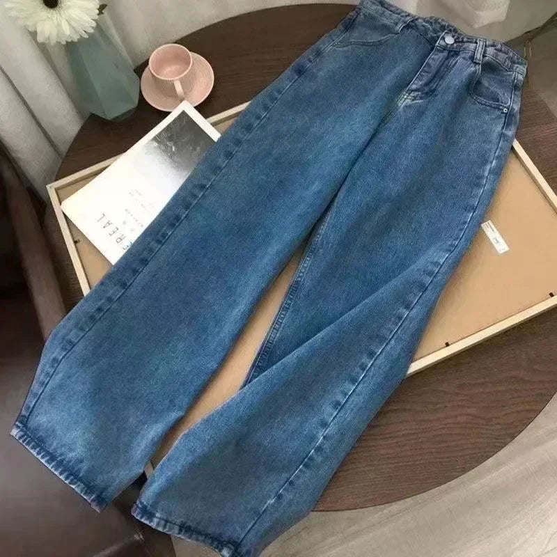 American Y2K New Casual Loose Pattern Print Loose Jeans Women Street Hip Hop Retro Oversized Wide-leg Pants Unisex Mopping Jeans