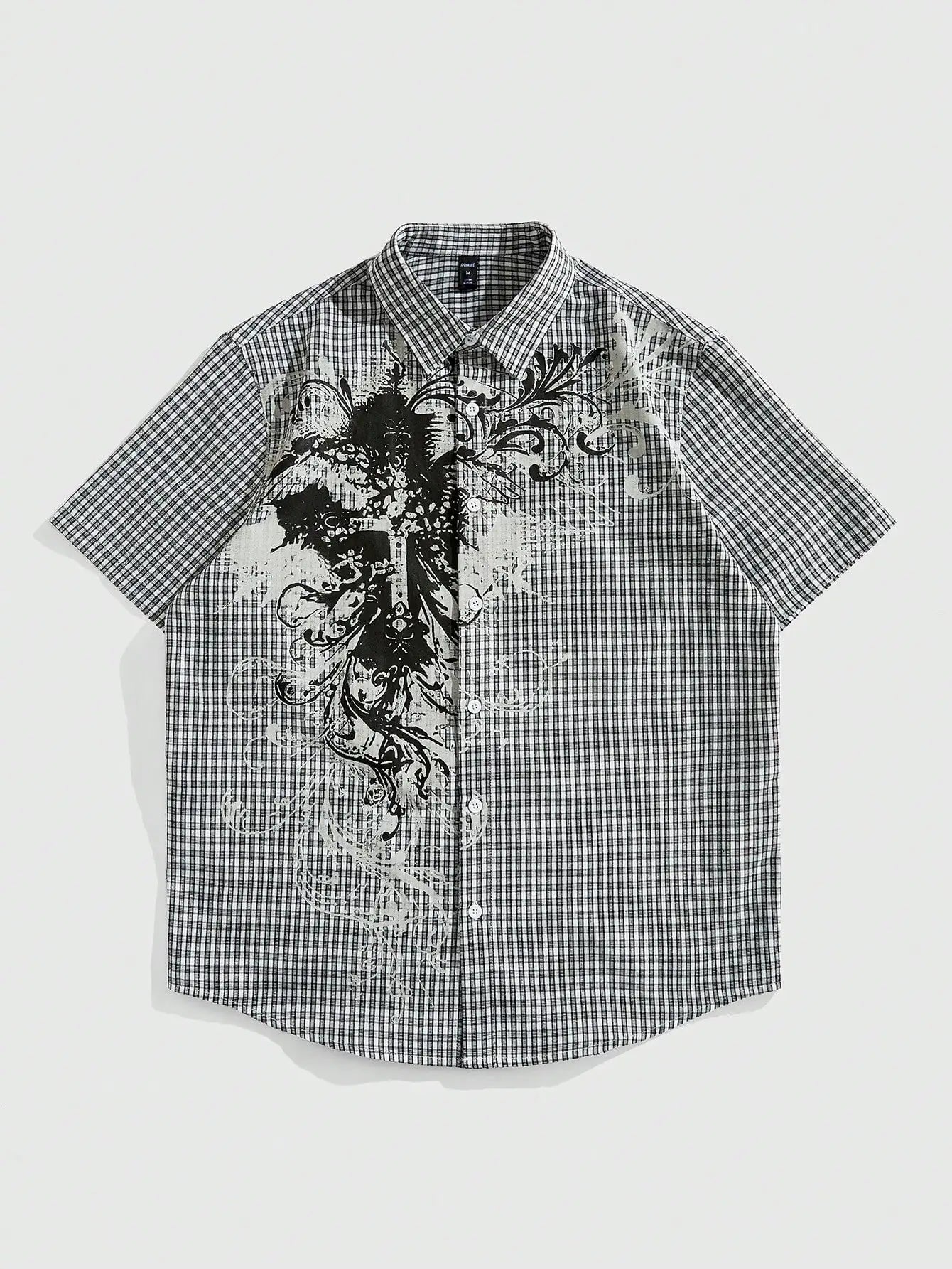 Y2K Grunge Punk Men's Street Summer Plaid Cross Print Short Sleeve Single-Breasted Casual Shirt