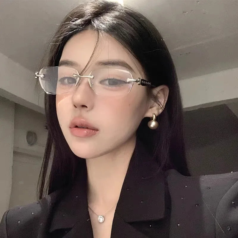 Frameless  Anti Blue Light Glasses  Rectangular Flat Lens for Women & Men