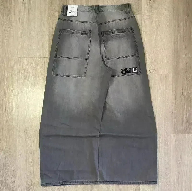 American Y2K New Casual Loose Pattern Print Loose Jeans Women Street Hip Hop Retro Oversized Wide-leg Pants Unisex Mopping Jeans