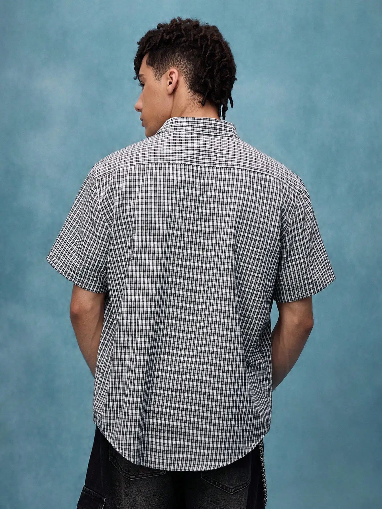 Y2K Grunge Punk Men's Street Summer Plaid Cross Print Short Sleeve Single-Breasted Casual Shirt