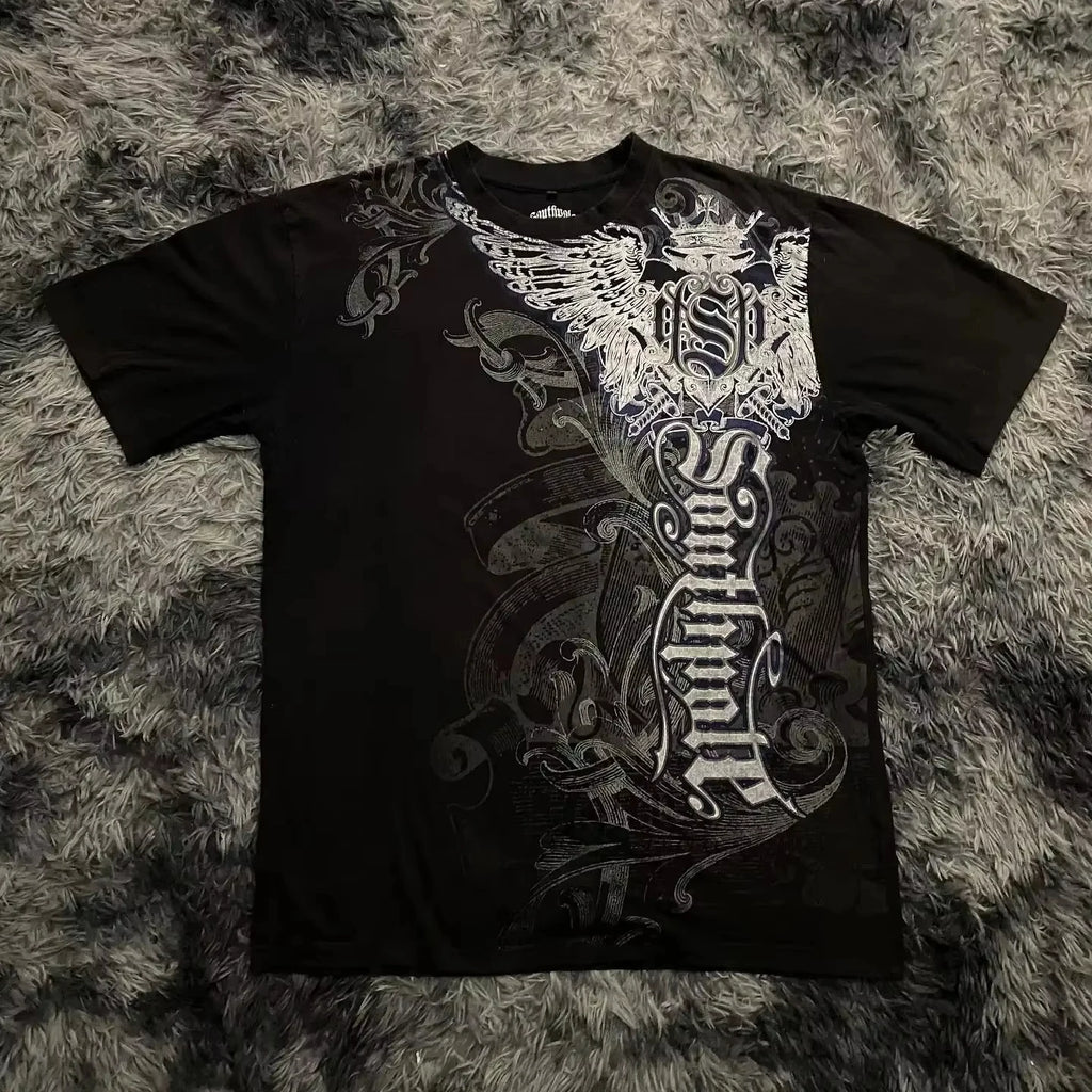 Classic Y2K Gothic Style T-shirt Print Oversized T Shirt High Street Shirts Gothic Round Neck Cotton Tops New Mens Women T Shirt