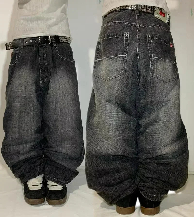 American Y2K New Casual Loose Pattern Print Loose Jeans Women Street Hip Hop Retro Oversized Wide-leg Pants Unisex Mopping Jeans